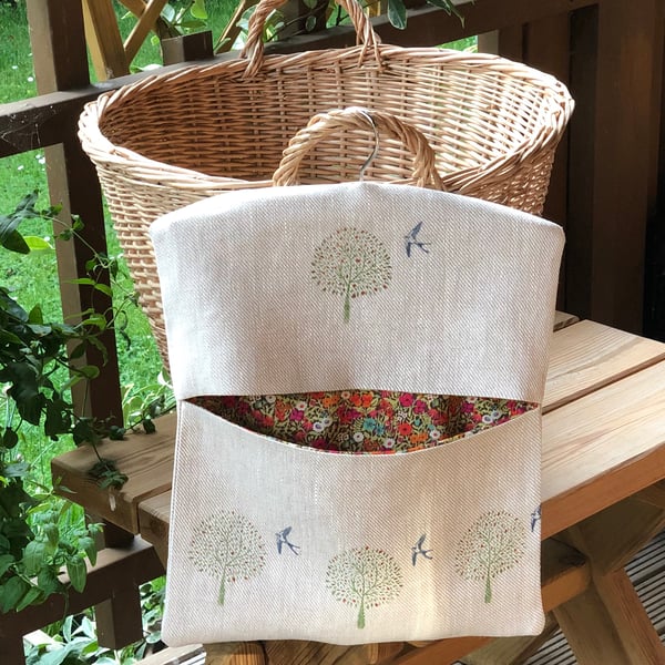 Hand Printed Linen Peg Bag- Swallow