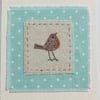 Polka Dot Robin hand-stitched card - detailed miniature, keepsake