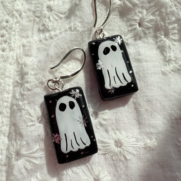 Ghost Earrings – Hand Painted Halloween Jewelry