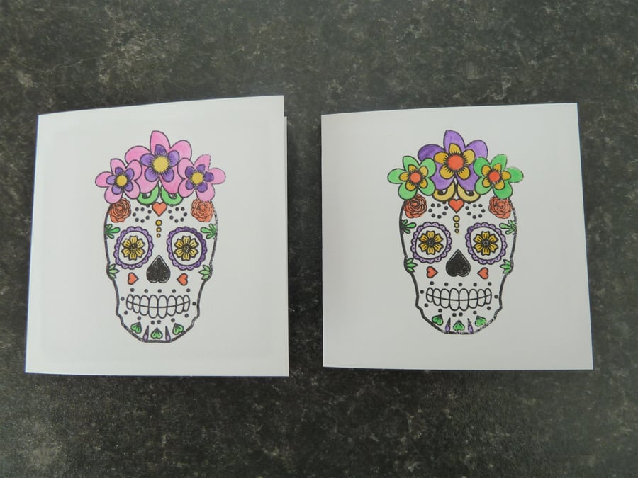 Sale - sugar skull mini card pair