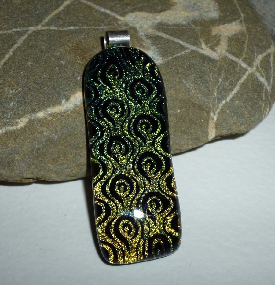 Handmade dichroic etched pendant with silver bail