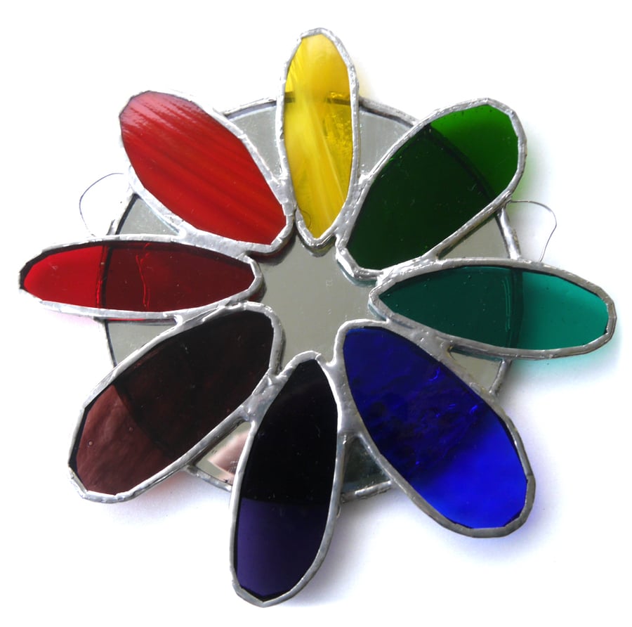 Rainbow Daisy Mirror Stained Glass Suncatcher Garden Flower 002