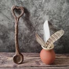 Ceramic Love Spoon, Rustic Valentine's Gift, Wood Effect Heart Spoon