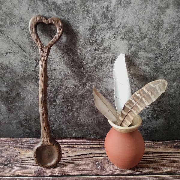 Ceramic Love Spoon, Rustic Valentine's Gift, Wood Effect Heart Spoon
