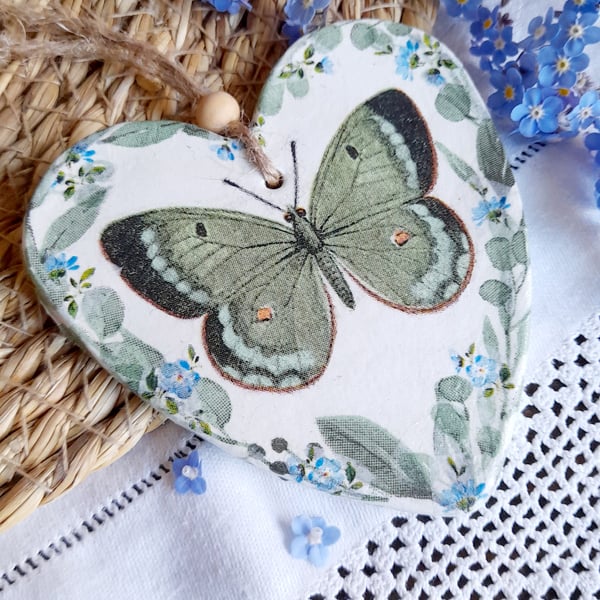Butterfly Clay Heart FREE POST