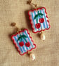 Cherry Pearl Earrings - Hand Painted Polymer Clay Dangle Earrings