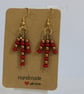 Handmade Warm Copper & Ruby Red Beaded Fringe Earrings - Image 2