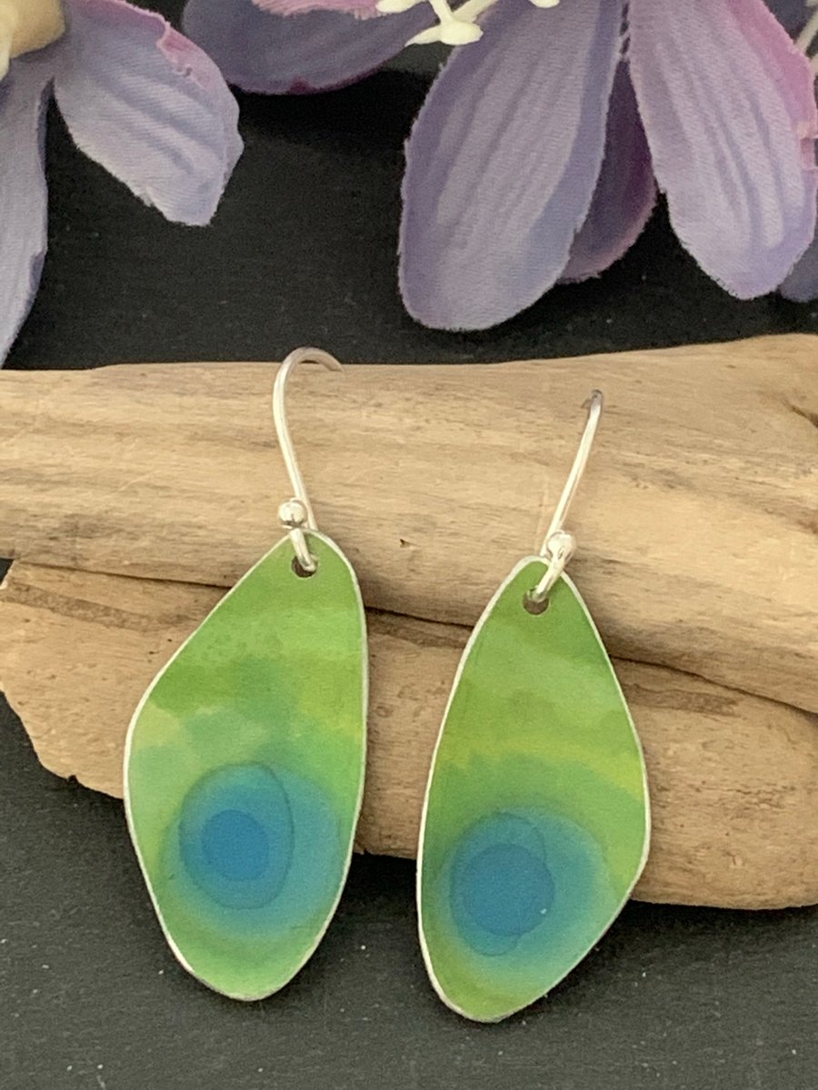 Printed Aluminium and sterling silver earrings - Lime and blue