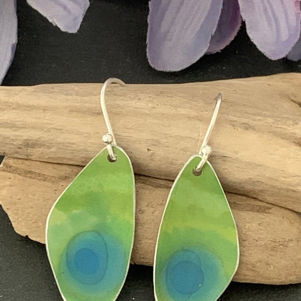 Printed Aluminium and sterling silver earrings - Lime and blue