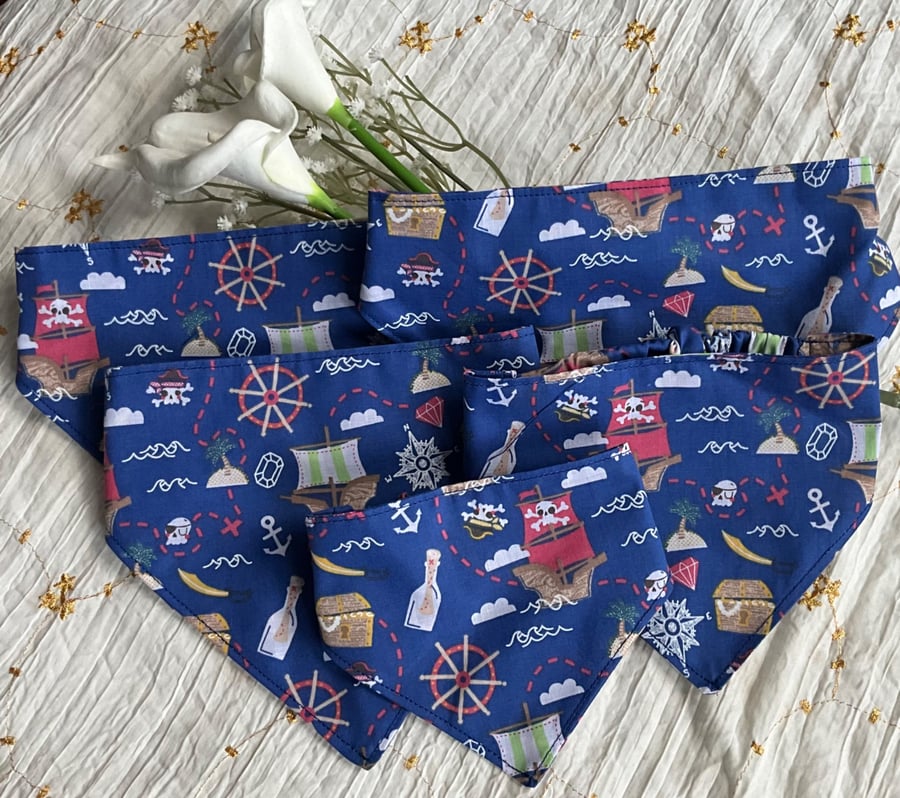 Pirate Ship Scrunchie Dog Bandana