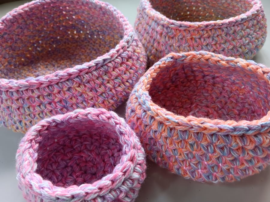 Crochet Nesting Baskets (Pastel Pink) - set of 4, so practical!