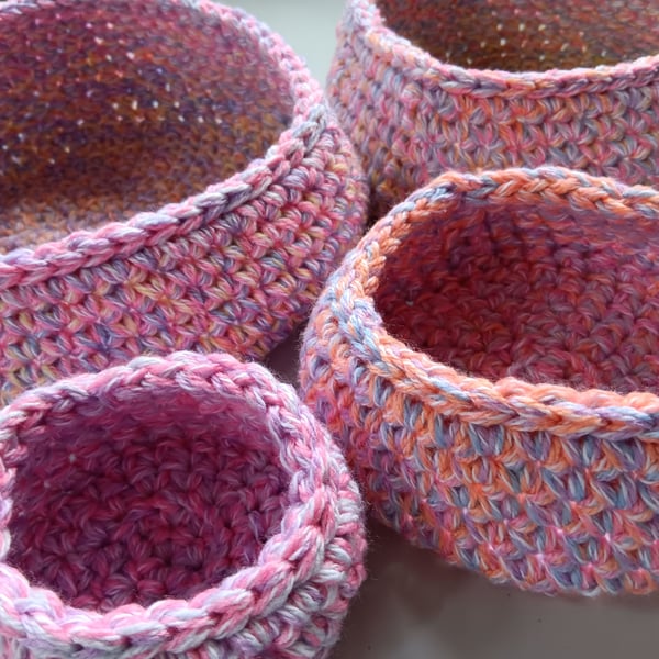 Crochet Nesting Baskets (Pastel Pink) - set of 4, so practical!