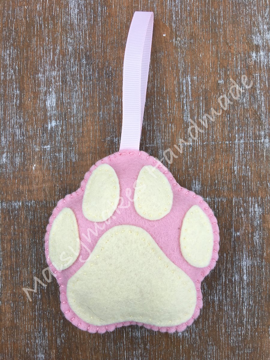 Pink & Cream Hanging Dog Paw Decoration