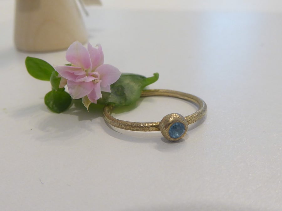 Sky blue topaz solitaire ring in gold vermeil, ready to ship, size UK N 