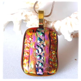 Dichroic Glass Pendant 215 Amber Gold Handmade with gold plated chain