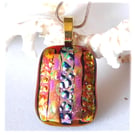 Dichroic Glass Pendant 215 Amber Gold Handmade with gold plated chain