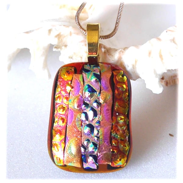 Dichroic Glass Pendant 215 Amber Gold Handmade with gold plated chain