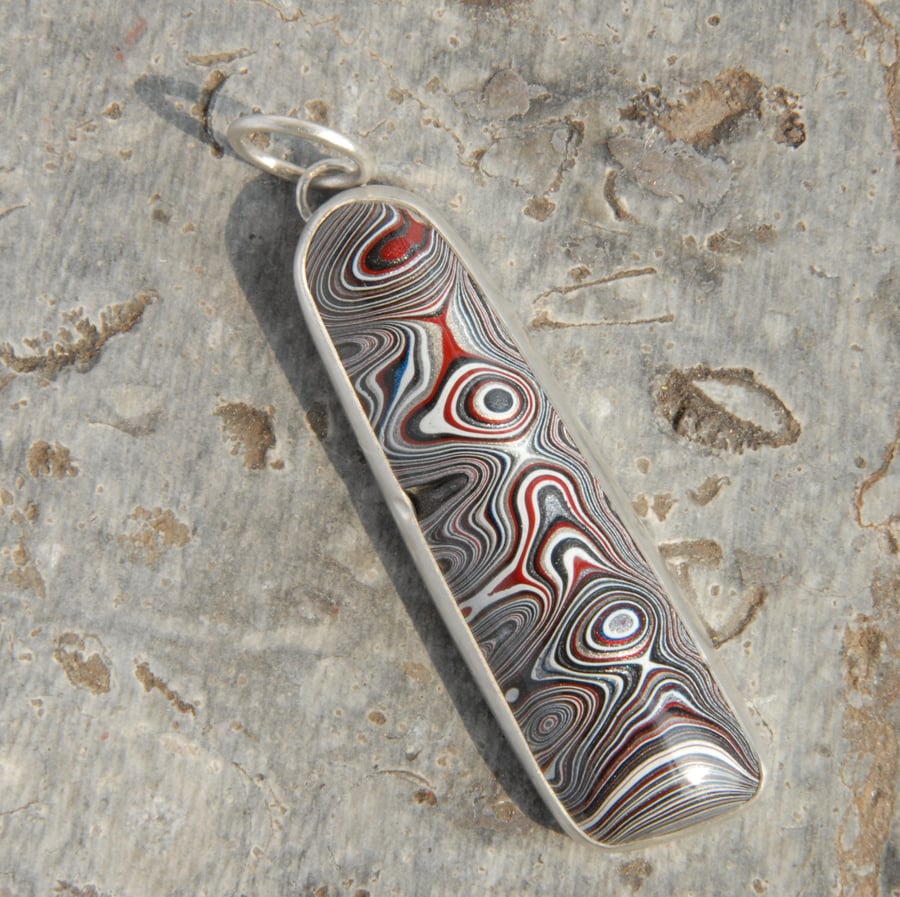 Reserved for Sue T - Monochrome Fordite and silver pendant