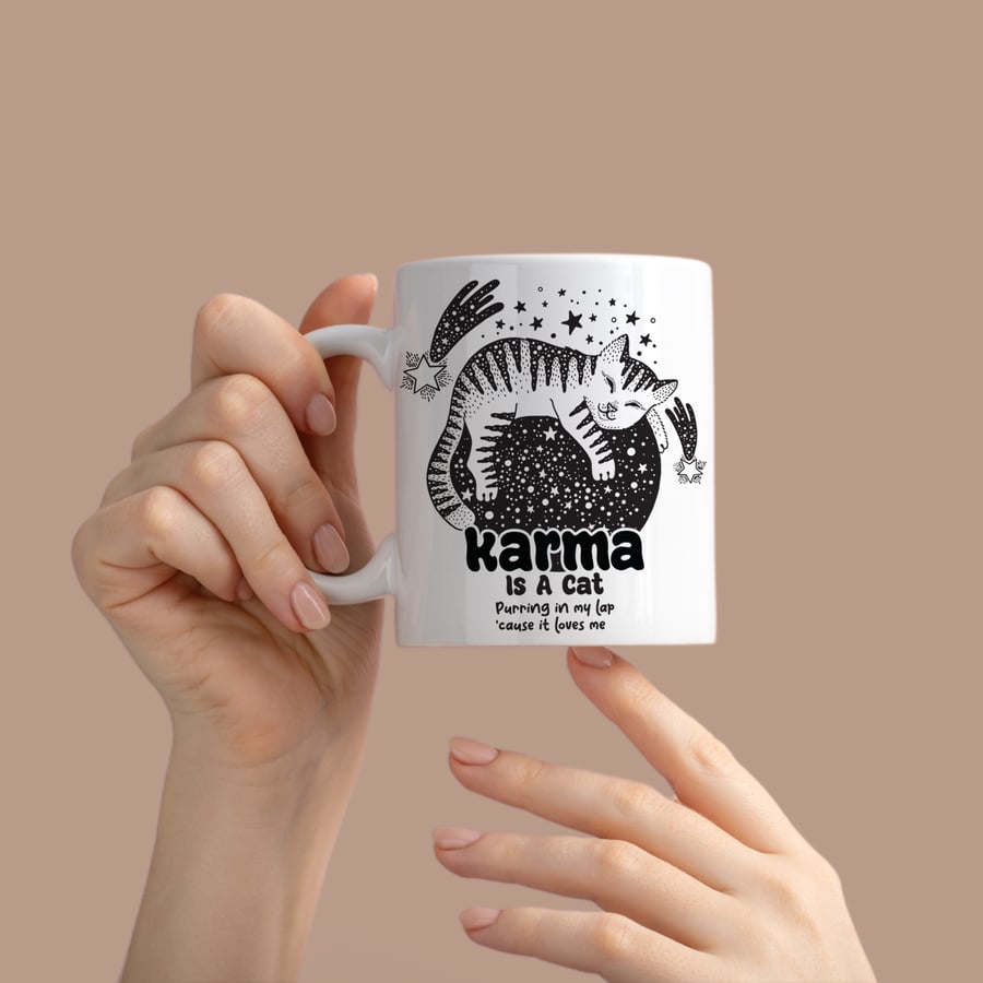 Karma Is A Cat - Sleeping, Lyric-Inspired Mug, Unique Gift Idea, Song Quote