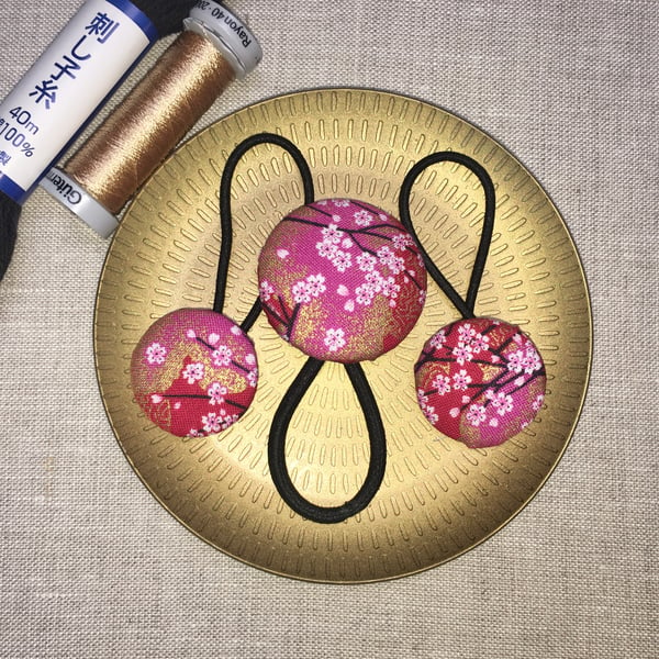 Japanese Cerise Pink Tiny Blossoms Hair Ties Hair Bobbles