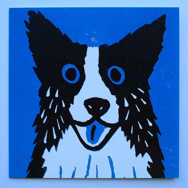 BORDER COLLIE DOG  ON BLUE BLANK CARD