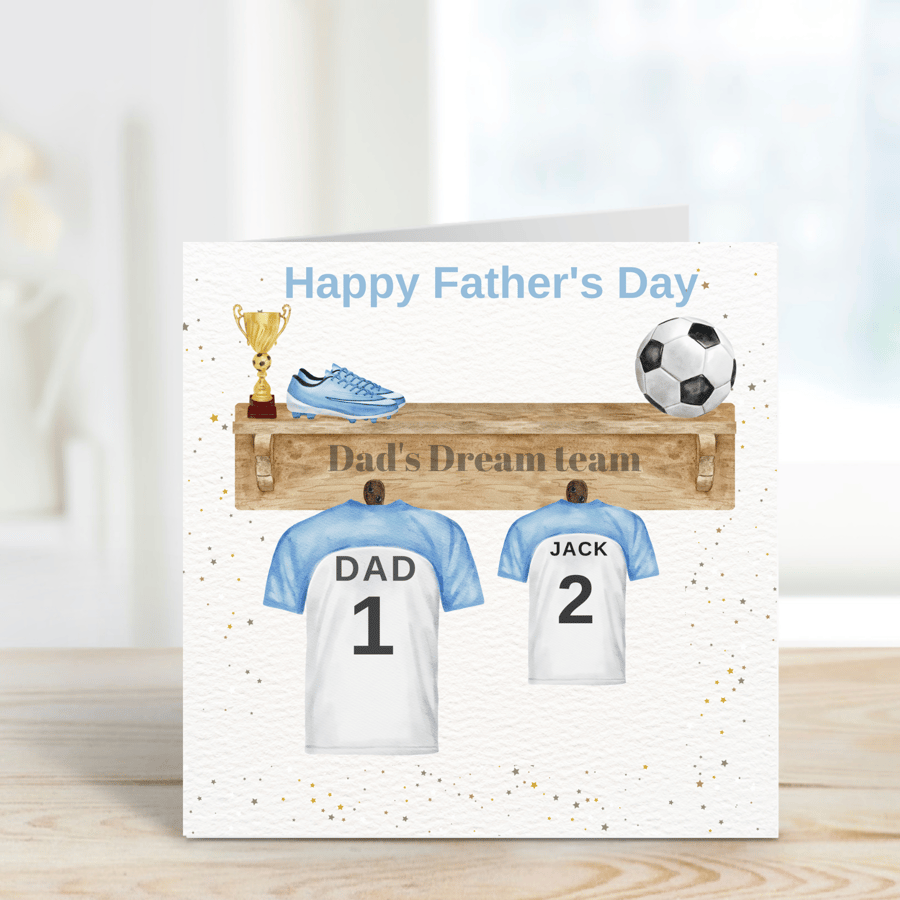 Father's Day Card, Personalised Football Shirts 