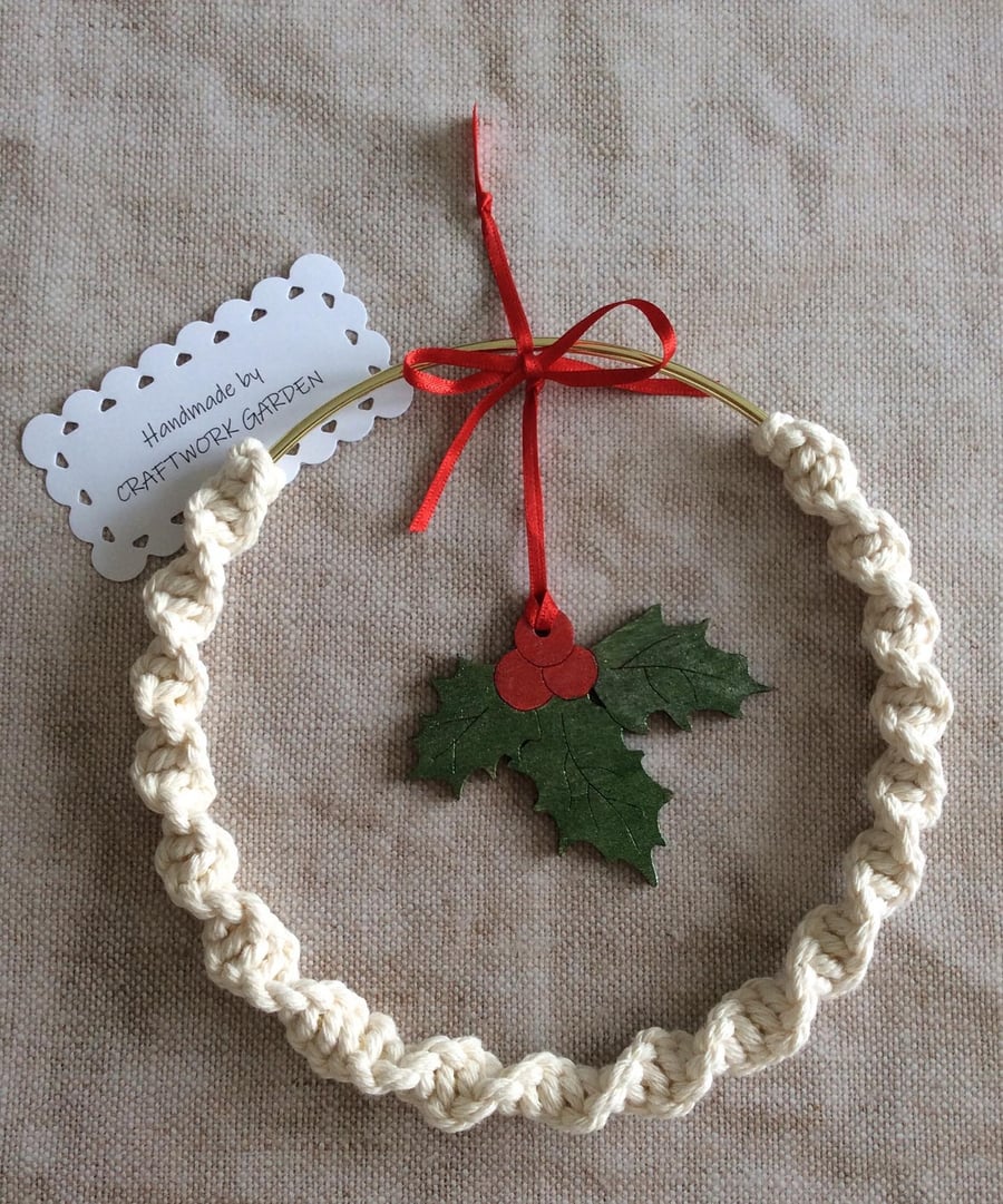 Macrame Holly Wreath 15cm