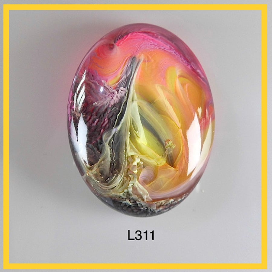 Large Pink & Yellow Cabochon, hand made, Unique, Resin Jewelry - L311