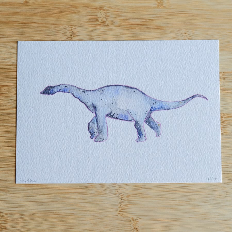 Brachiosaurus,  dinosaur art print, watercolour galaxy 