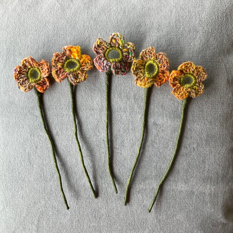 Pretty crocheted flower posy - orange mix