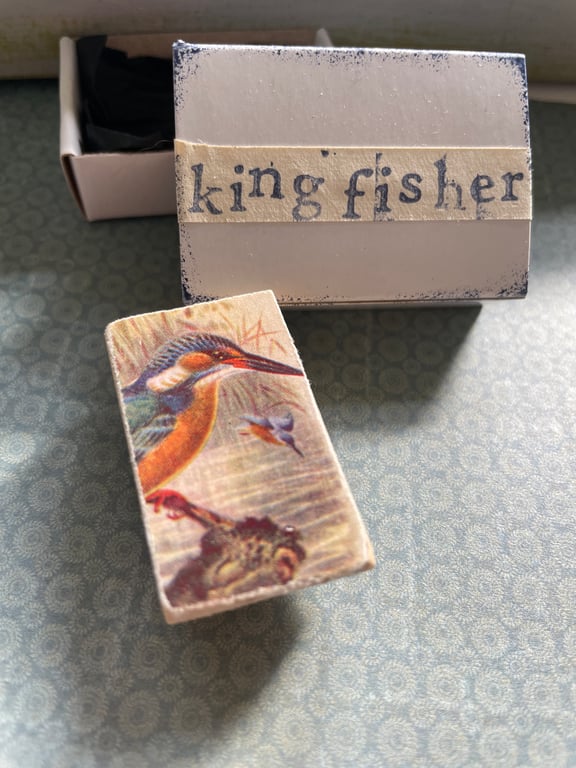 Kingfisher - Wooden Bird Block Brooch