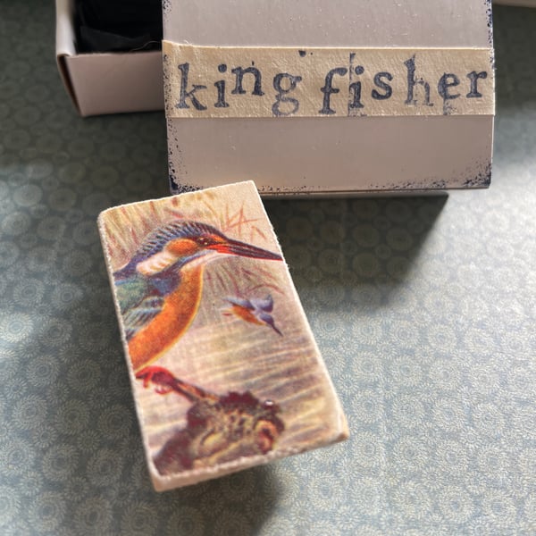 Kingfisher - Wooden Bird Block Brooch