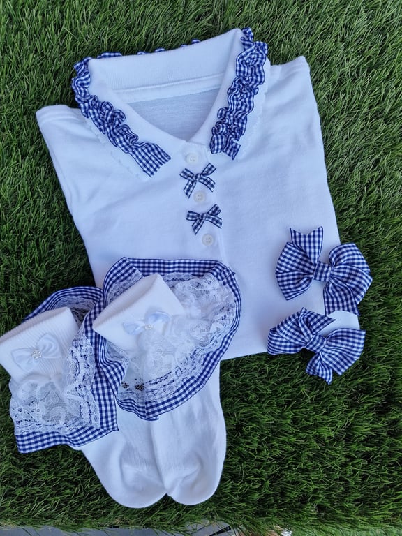 Sophia's Personalised Handmade 4-Piece School Sets -Navy Blue & White