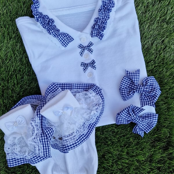 Sophia's Personalised Handmade 4-Piece School Sets -Navy Blue & White