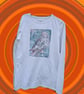 upcycled lino print unique pigeon long sleeved tshirt sized small