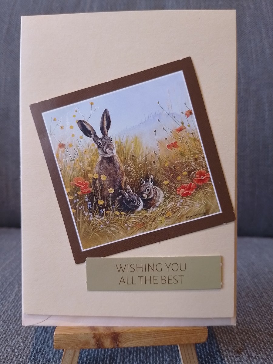Mother rabbit and kits best wishes card