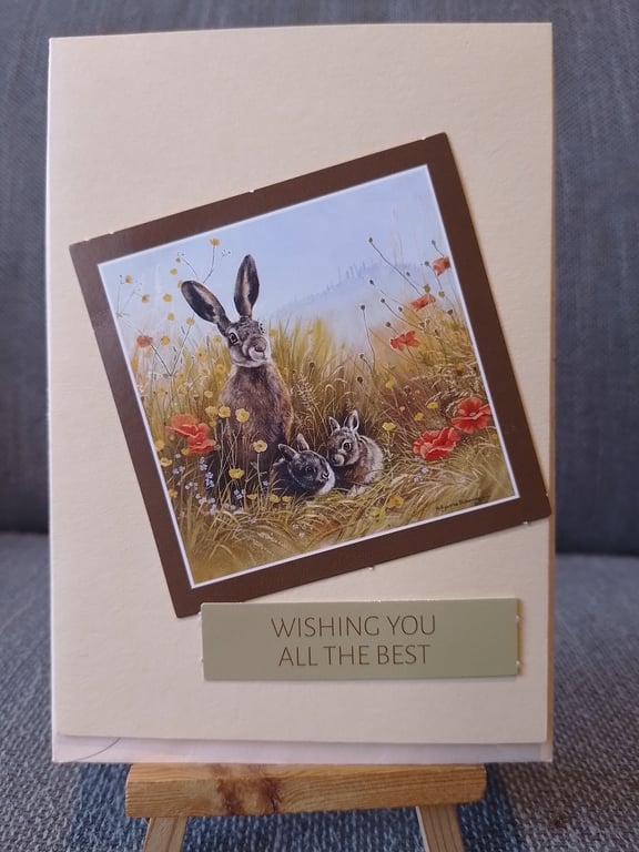 Mother rabbit and kits best wishes card