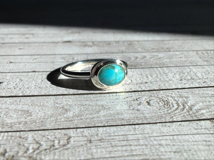 Kingman Turquoise Sterling and Fine silver oval gemstone ring