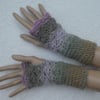 Crochet Fingerless Gloves Wrist Warmers in Double Knit Yarn Grey and Lilac No 2
