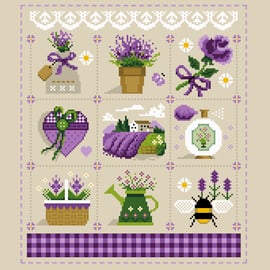 011 Cross stitch pattern - Lavender Fields Bees and nature - A Victorian Sampler