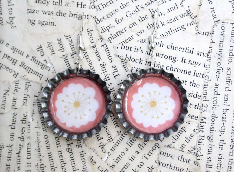 Bottle Cap Flower Hook Dangle Earrings