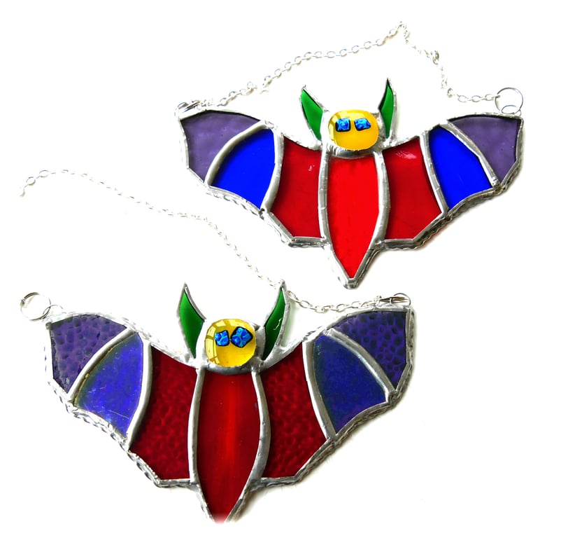 Bat Suncatcher Stained Glass Halloween decoration Handmade Rainbow