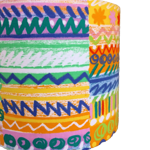 Fun Abstract Bright Scribble Multicolour Yellow 80s vintage fabric Lampshade