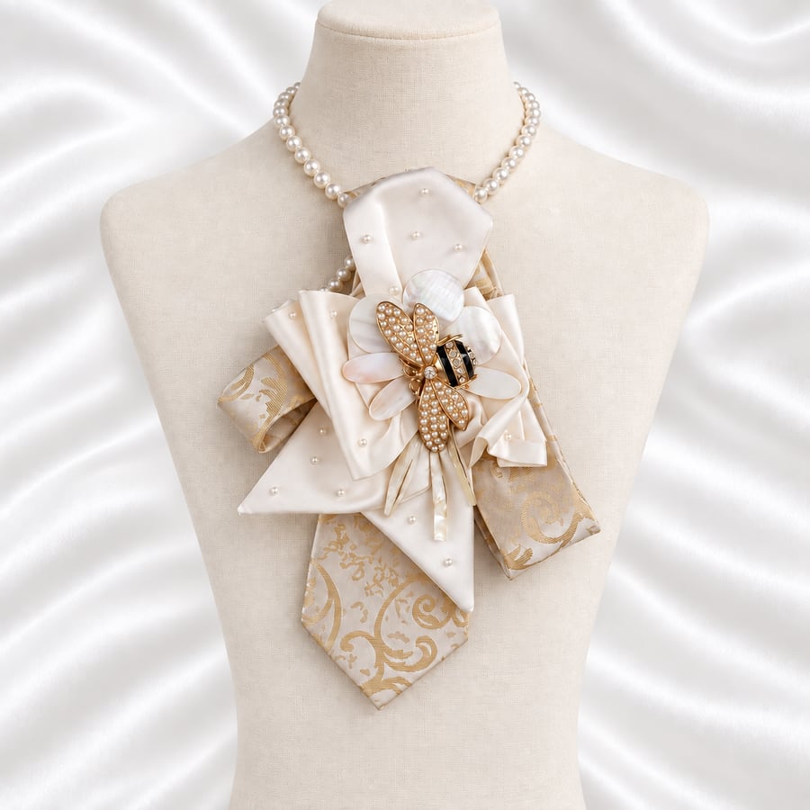 Ivory Bee Upcycled Necktie Statement Necklace