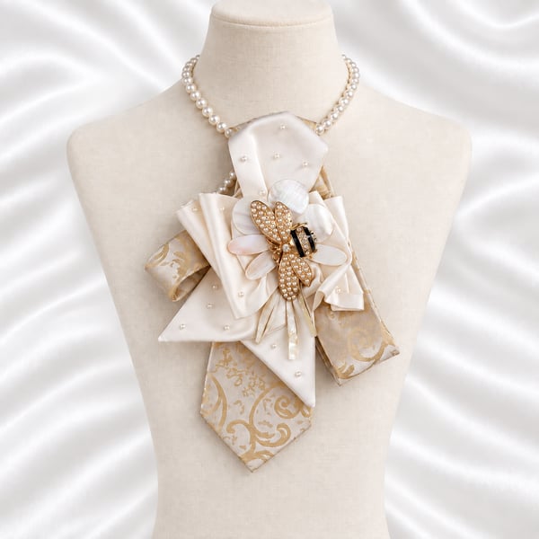 Ivory Bee Upcycled Necktie Statement Necklace