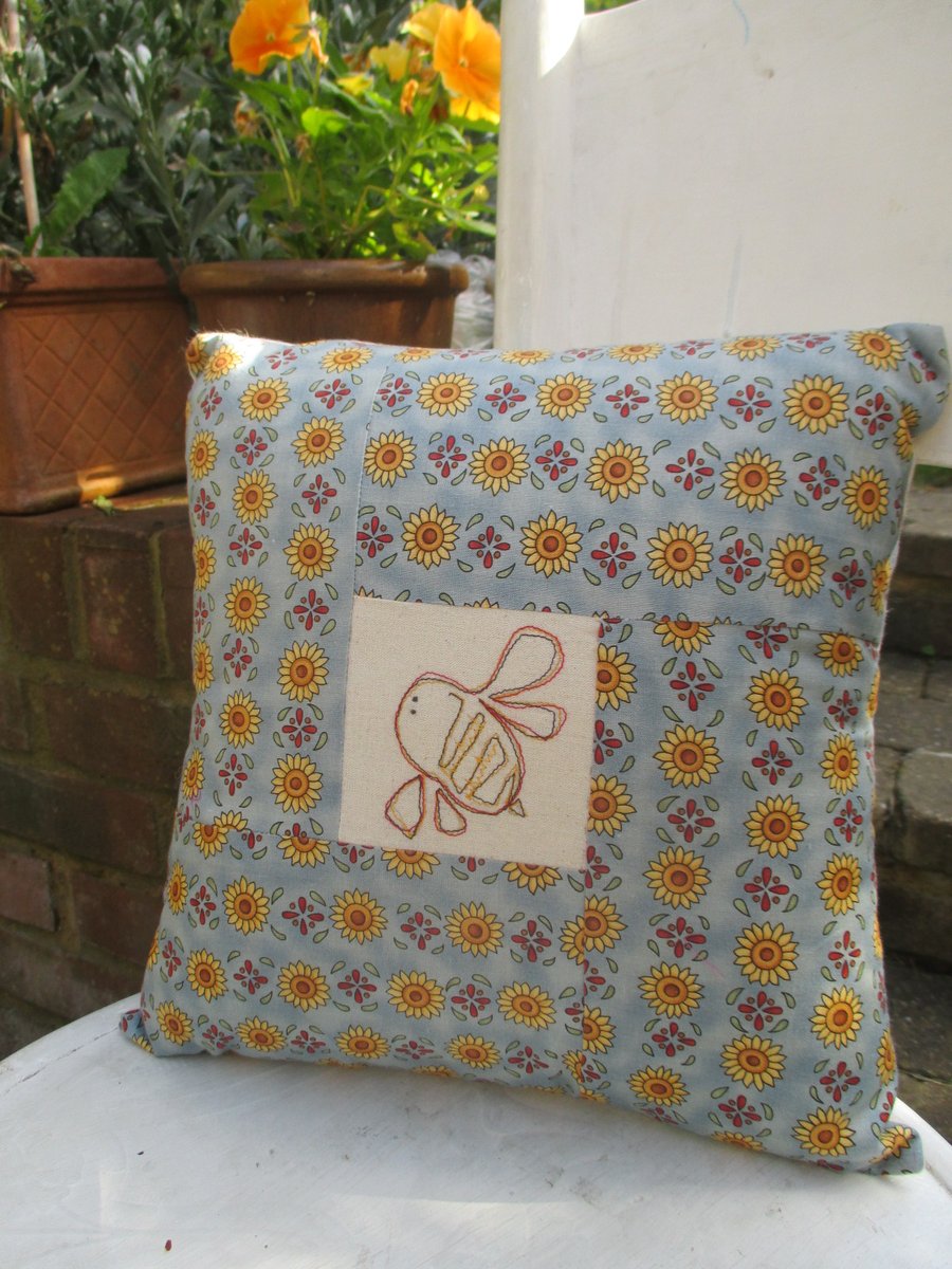 Decorative Cushion Bee Motif Blue Fabrics Gift Accessory