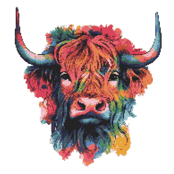 RAINBOW HIGHLAND COW - Cross Stitch Pattern - Cross Stitch Chart