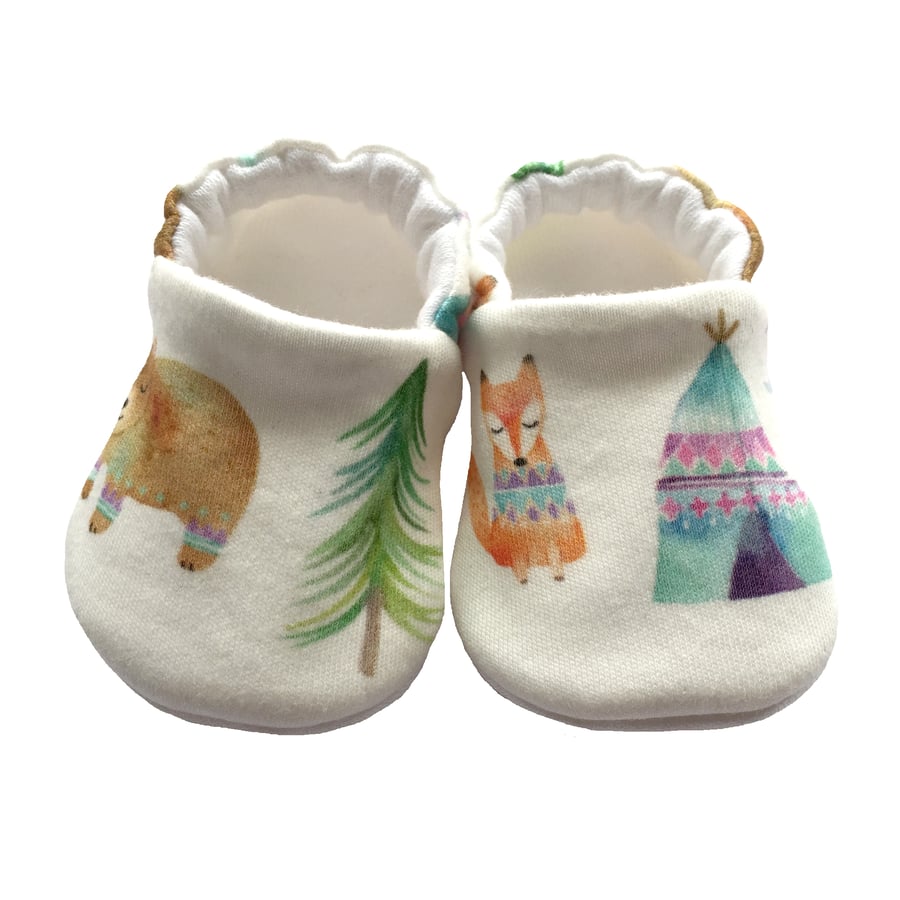 Bears & Tepee Shoes Organic Moccasins Kids Slippers Pram Shoes Gift Idea 0-9Y