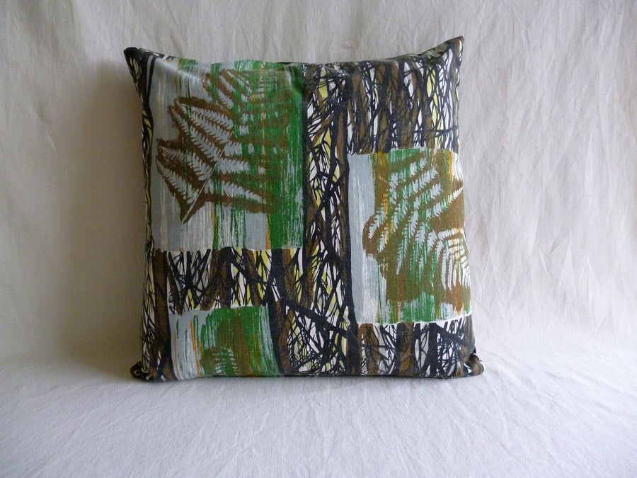 1960s vintage  brown "Fernwood" fabric cushion cover