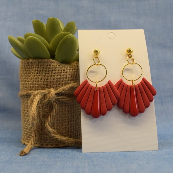 Fan  Earrings with Metallic Hoops